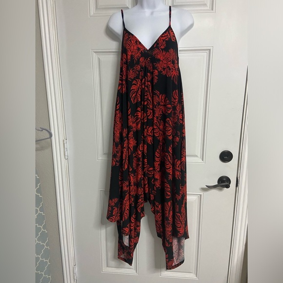 2- Red-Black Tropical Harem Jumpsuit - Picture 1 of 10
